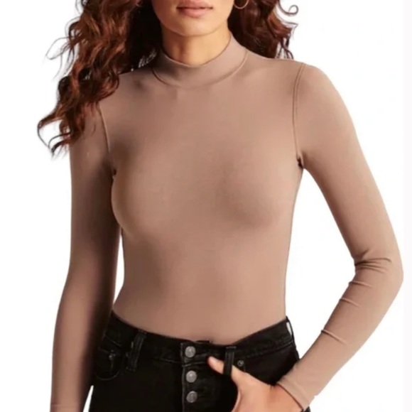 Abercrombie & Fitch Tops - Abercrombie & Fitch Soft A&F Collection Brown Tan Mock Neck Long Sleeve Bodysuit